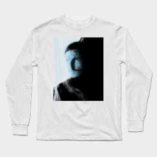 Portrait, digital collage, special processing. Bright side, survival guy. Man between light and darkness. Light blue. Long Sleeve T-Shirt